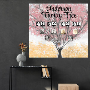 Familie foto's op Waterverf Red Leaf Family Tree Poster