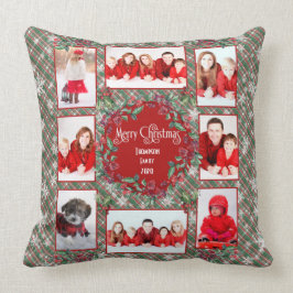 Familie Fotosjabloon Kerst Rood + Groen Plaid Kussen