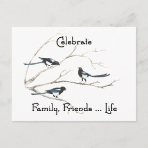 Familie, Friends Life Magpie Bird Art Briefkaart