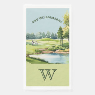 Familie Golfkarretje parcours Monogram naam Servet