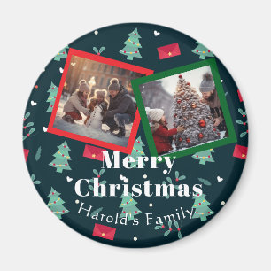 Familie Groen Kerstfoto Monogram Magneet