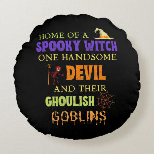 Familie Halloween Quote Met Heks Duivel Spider Rond Kussen