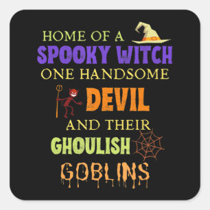 Familie Halloween Quote Met Heks Duivel Spider Vierkante Sticker