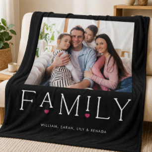 Familie Hart Typografie Zwart Foto Fleece Deken