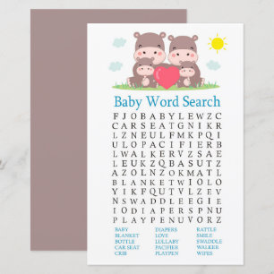 Familie hippo Baby shower Word Search Game