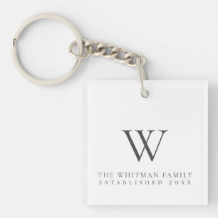 Familie Home Monogram Houtskool Wit Sleutelhanger