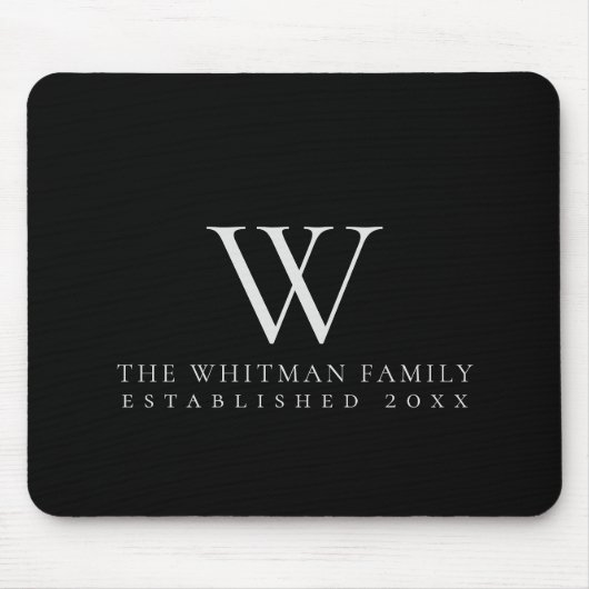 Familie Huis Monogram Elegant Zwart Muismat (Voorkant)