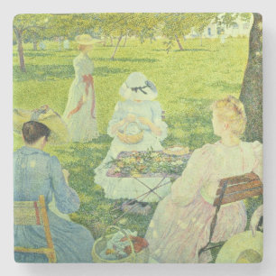 Familie in de Orchard, 1890 Stenen Onderzetter