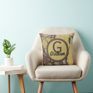 Familie Initiaal Gele Marmer Patroon Monogram Kussen
