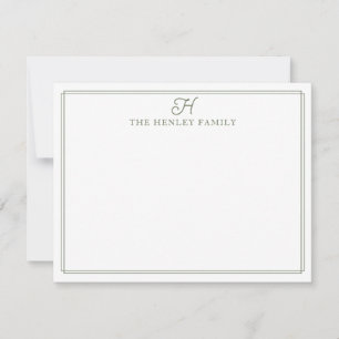 Familie Initiaal Groene Rand Monogram Briefpapier Notitiekaartje