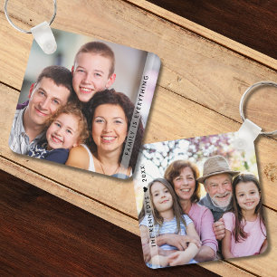 Familie is alles aangepaste naam 2 foto tweezijdig sleutelhanger