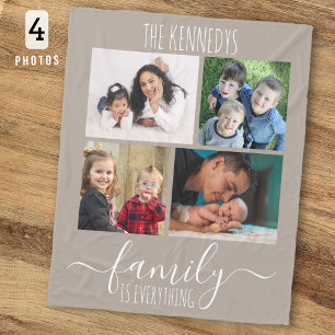 Familie Is Alles Quote 4 Fotocollage Taupe Fleece Deken