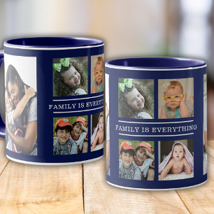 Familie is alles Quote 6 Fotocollage Blauw Mok