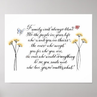 Familie is niet altijd een bloedcitaat-typografie poster