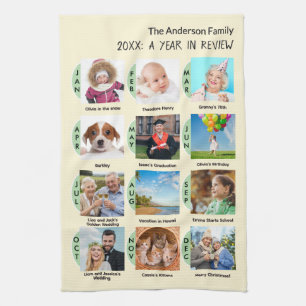 Familie Jaar Galerij van 12 Foto's Crème Kleur Op  Theedoek