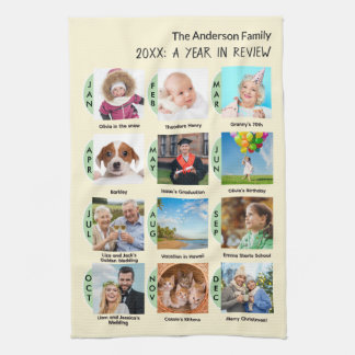 Familie Jaar Galerij van 12 Foto's Crème Kleur Op Theedoek