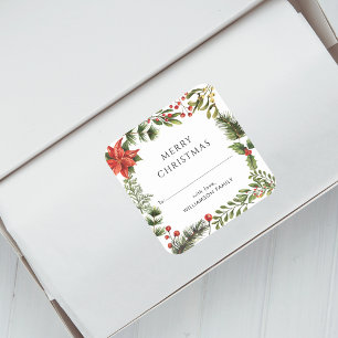 Familie Kerst Feestdagen Botanisch Elegant Vierkante Sticker
