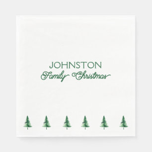 Familie Kerst Groene Waterverf Pine Tree Servet