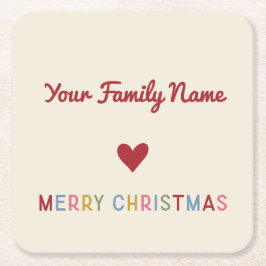  Familie Kerst Mod Typografie Hart Vierkante Kartonnen Onderzetter