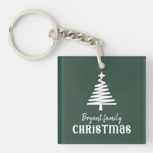 Familie Kerstboom groen Sleutelhanger