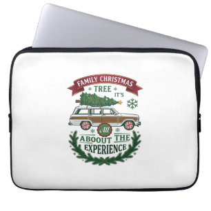Familie Kerstboom Stationwagen Dennengroen Krans Laptop Sleeve