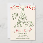Familie Kerstdiner Hand getekend fancy retro Aankondiging (Voorkant)