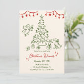 Familie Kerstdiner Hand getekend fancy retro Aankondiging (Staand voorkant)