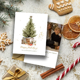 Familie Kerstfoto Gouden Gelukkige Vakantie Feestdagenkaart