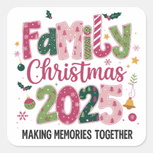 Familie Kerstmis 2025 Herinneringen Maken Samen Vierkante Sticker
