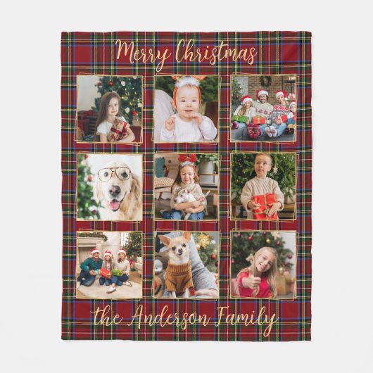 Familie Kerstmis Geplaagd Goud Custom Photo Collag Fleece Deken (Voorkant)