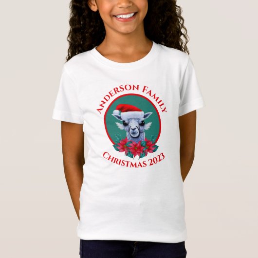 Familie Kerstmis lama en krans ontwerp T-shirt (Voorkant)