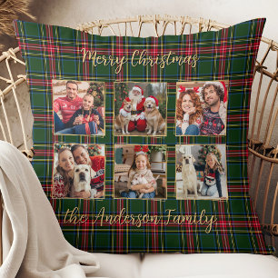 Familie Kerstmis Plaid Goud Custom 6 Fotocollage Kussen
