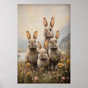 Familie Konijnen Print, Pasen Lente Konijn Schilde Poster