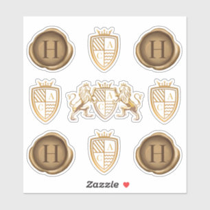 Familie Leeuw Crest Monogram Embleem & Gouden Wasz Sticker
