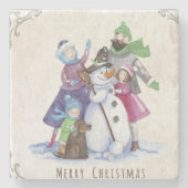 Familie Leuke Kerstmis Stenen Onderzetter (Voorkant)