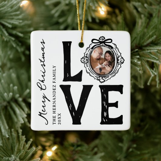 Familie Liefde Doodle Foto Kerstmis Keramisch Ornament (Boom)