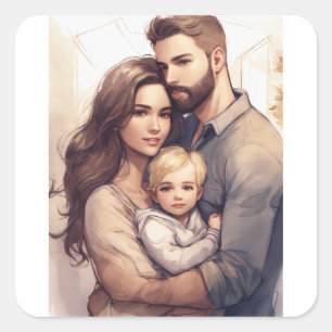 Familie Liefde in Sticker Vorm: Ouders met Zoon