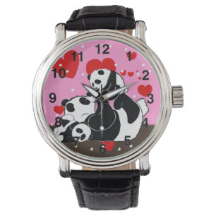 Familie Liefde Leuke Panda Beren Spelen Kunst door Horloge