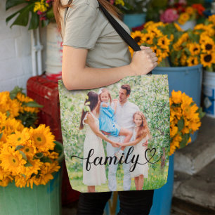 Familie Liefde Zwarte Script Aangepaste Foto Draagtas