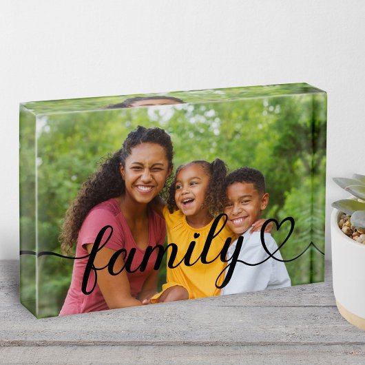 Familie Liefde Zwarte Script Aangepaste Horizontaa Fotoblokken