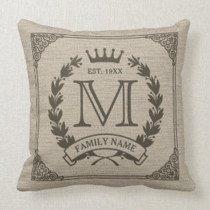 Familie Logo Monogram Burlap Let Pillow Kussen
