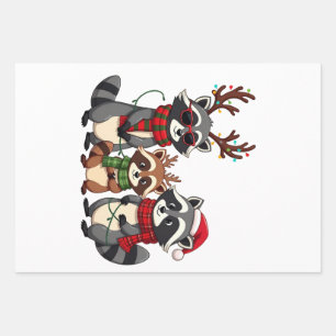 Familie Matching Christmas Raccoons Santa Hat Inpakpapier Vel