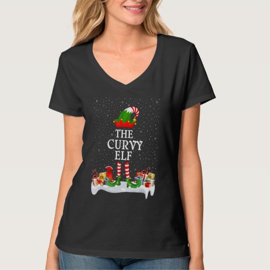 Familie Matching Group Kerstmis De Curvy Elf T-shirt (Voorkant)