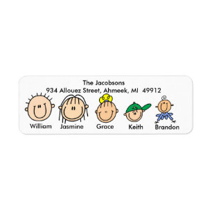 Familie met drie Kinder Adresetiketten Etiket