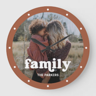 Familie Modern script met foto Terracotta Grote Klok