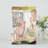 familie, moeder met Kinder, snacks in de keuken Briefpapier (Staand voorkant)