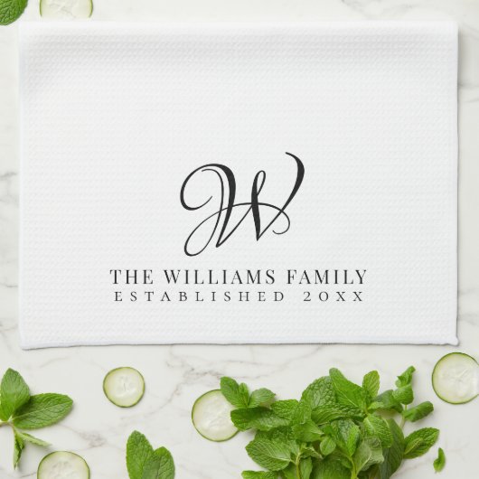 Familie Monogram Elegant Script Keuken Theedoek (Gevouwen)