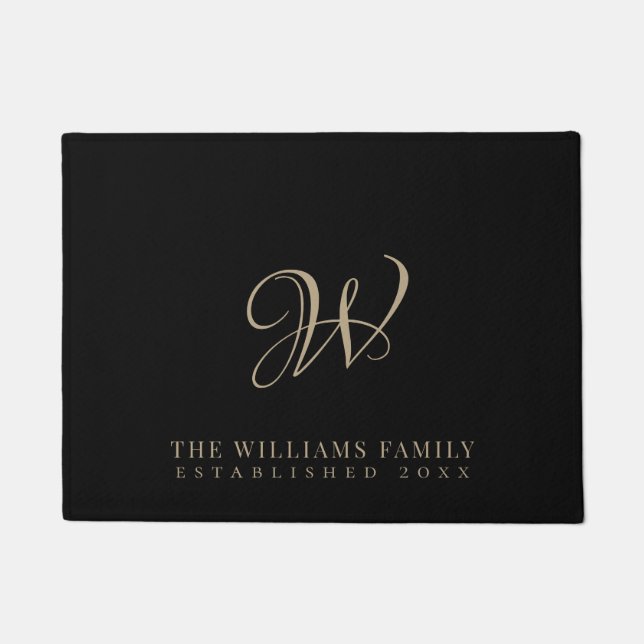 Familie Monogram Elegant Script Zwart Deurmat (Voorkant)