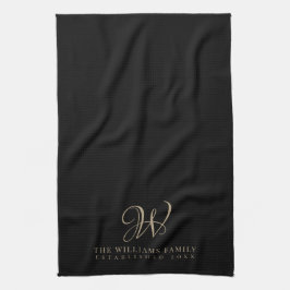Familie Monogram Elegant Script Zwart Keuken Theedoek