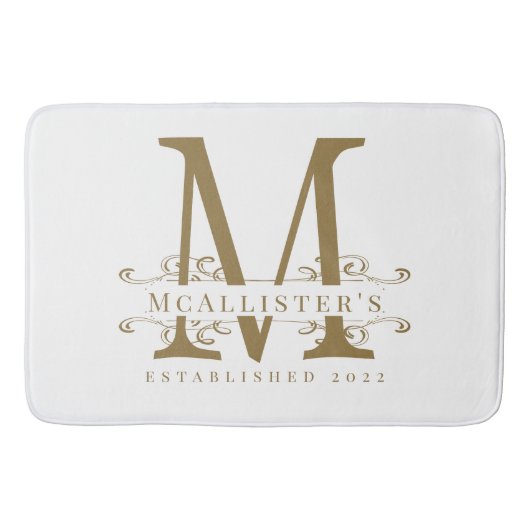 Familie Monogram Elegant Wit en Goud Classy Badmat (Voorkant)